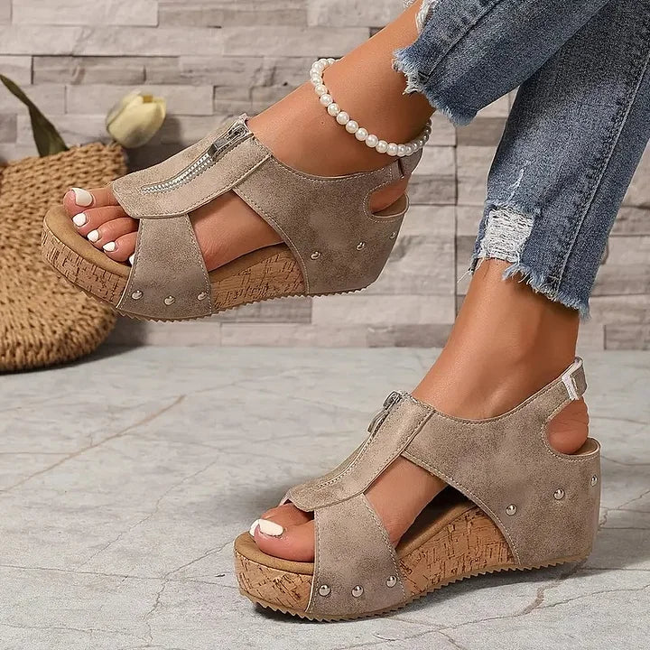 Stella™ – Retro kilehæl sandaler for kvinner med glidelås