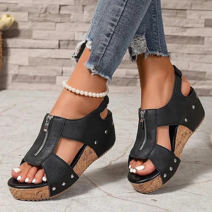 Stella™ – Retro kilehæl sandaler for kvinner med glidelås