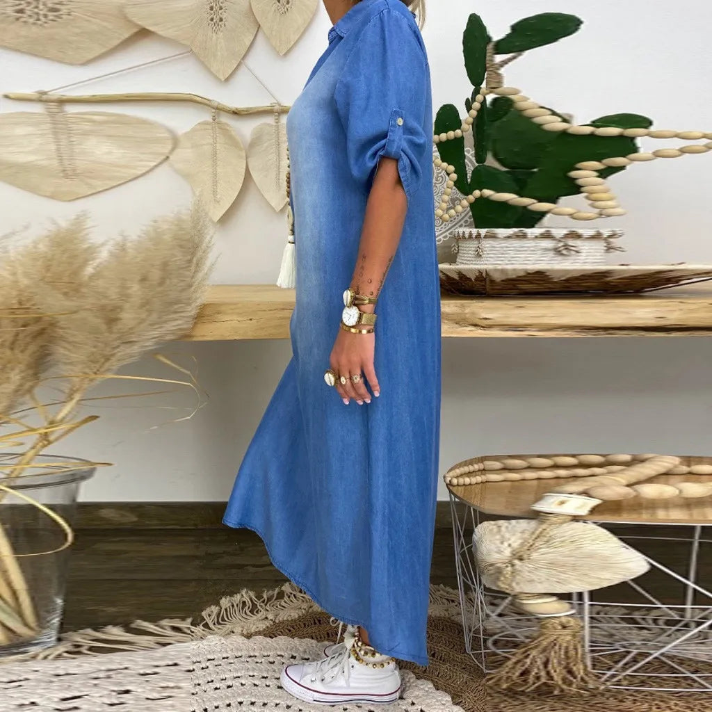 Lea™ – Denim maxikjole med sideslit