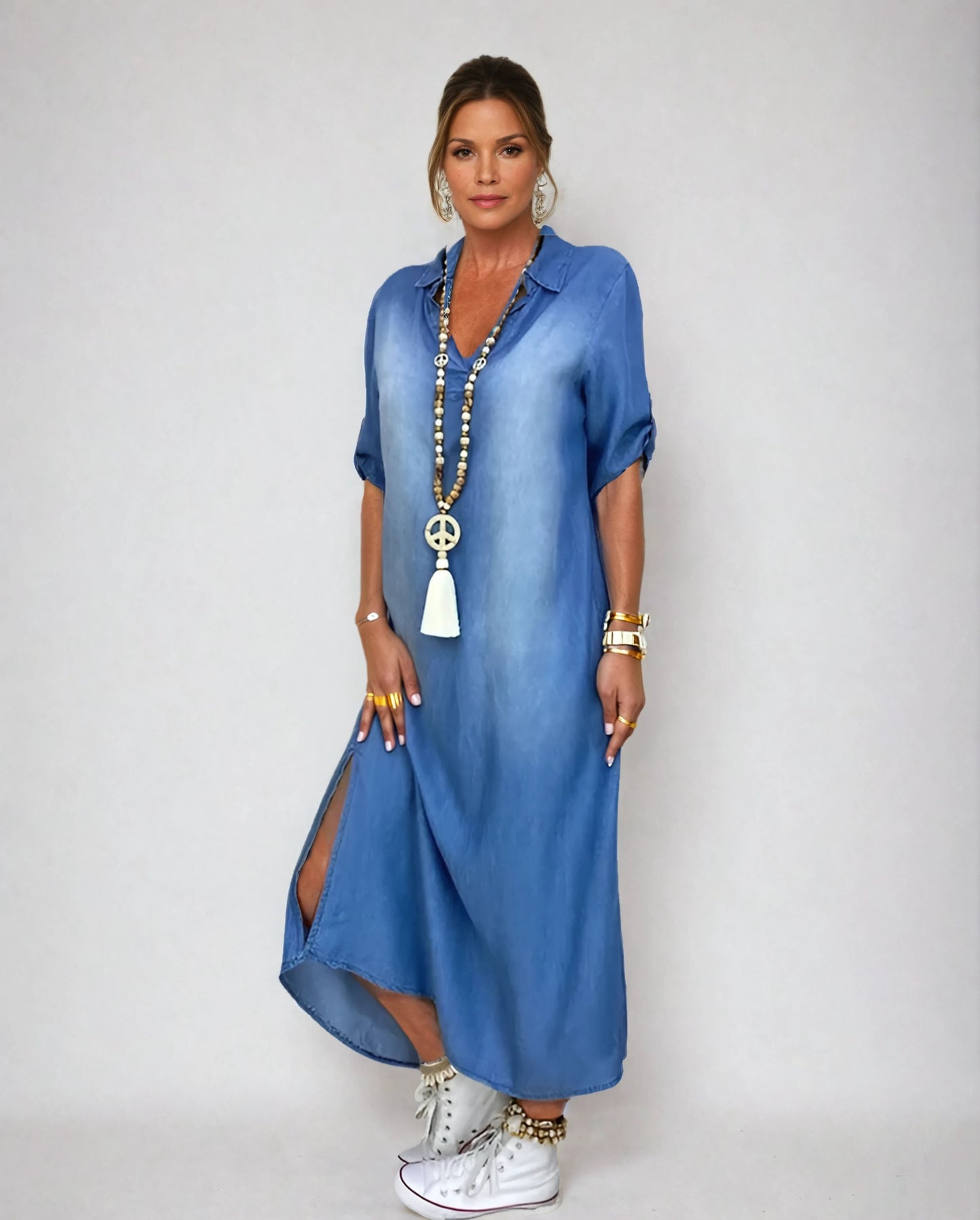 Lea™ – Denim maxikjole med sideslit