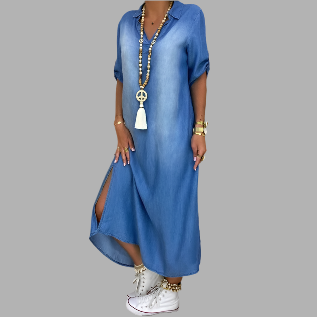 Lea™ – Denim maxikjole med sideslit