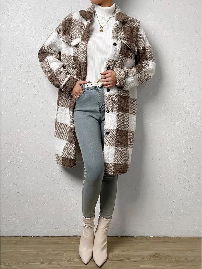 Jocelyn™ - Checkered Lang løs frakk