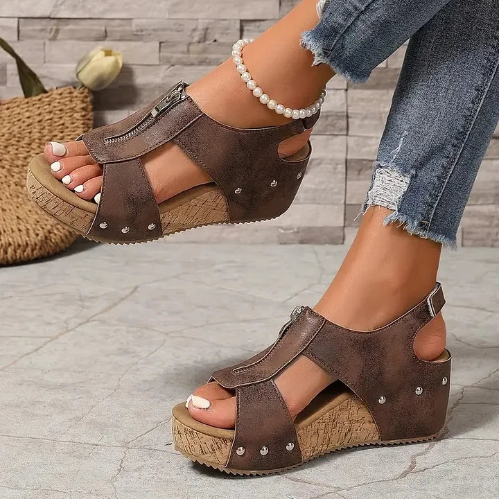 Stella™ – Retro kilehæl sandaler for kvinner med glidelås
