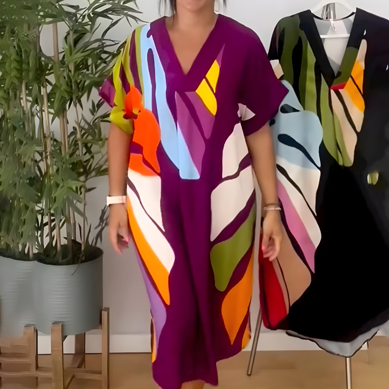 Olivia™- Komfortabel kjole med bladtrykk