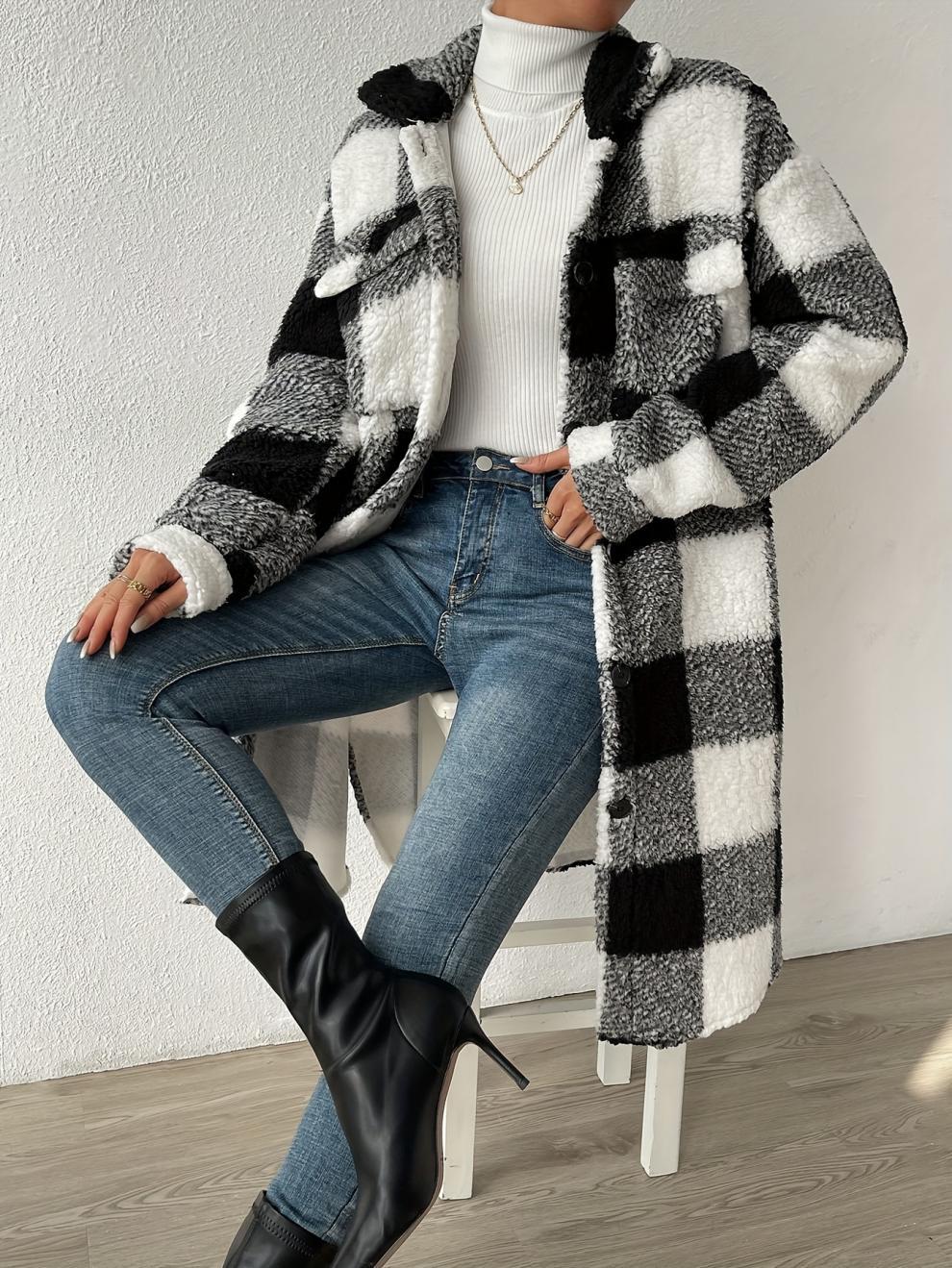 Jocelyn™ - Checkered Lang løs frakk