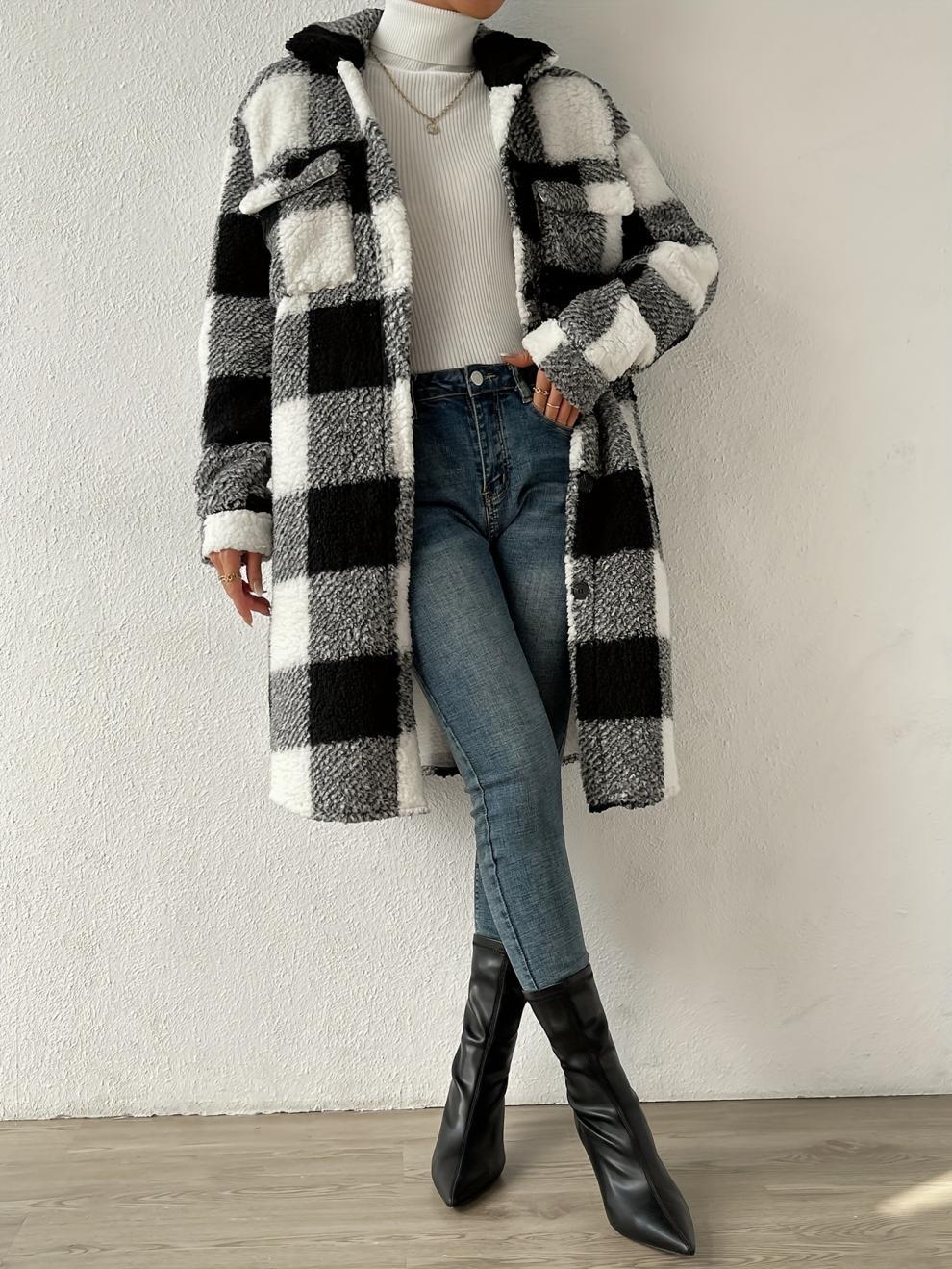 Jocelyn™ - Checkered Lang løs frakk