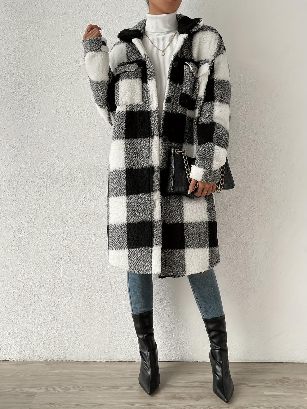 Jocelyn™ - Checkered Lang løs frakk