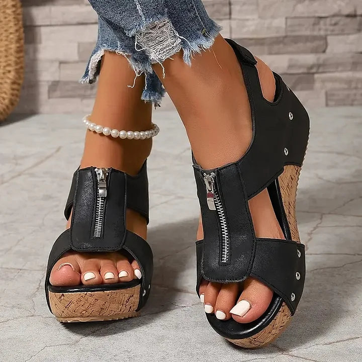 Stella™ – Retro kilehæl sandaler for kvinner med glidelås