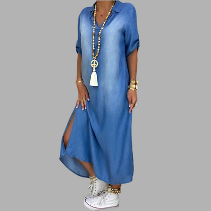 Lea™ – Denim maxikjole med sideslit