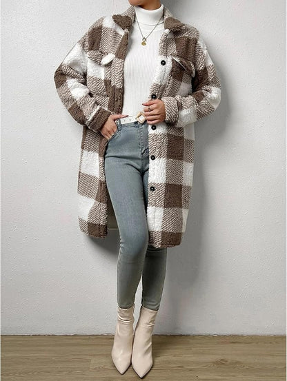 Jocelyn™ - Checkered Lang løs frakk