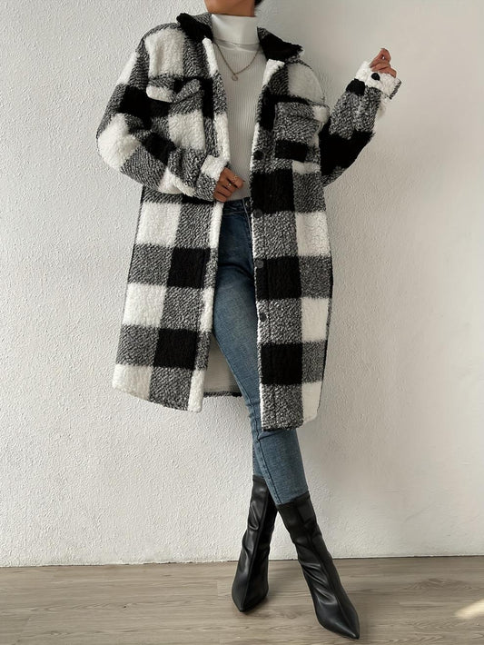 Jocelyn™ - Checkered Lang løs frakk