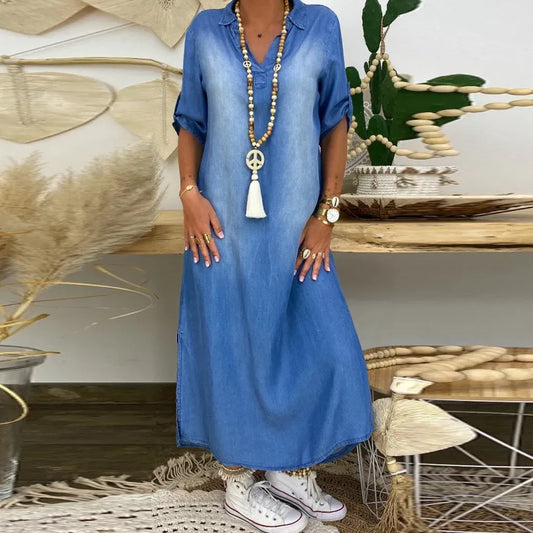 Hildaia™- Maxikjole i denim med elegant sidesliss